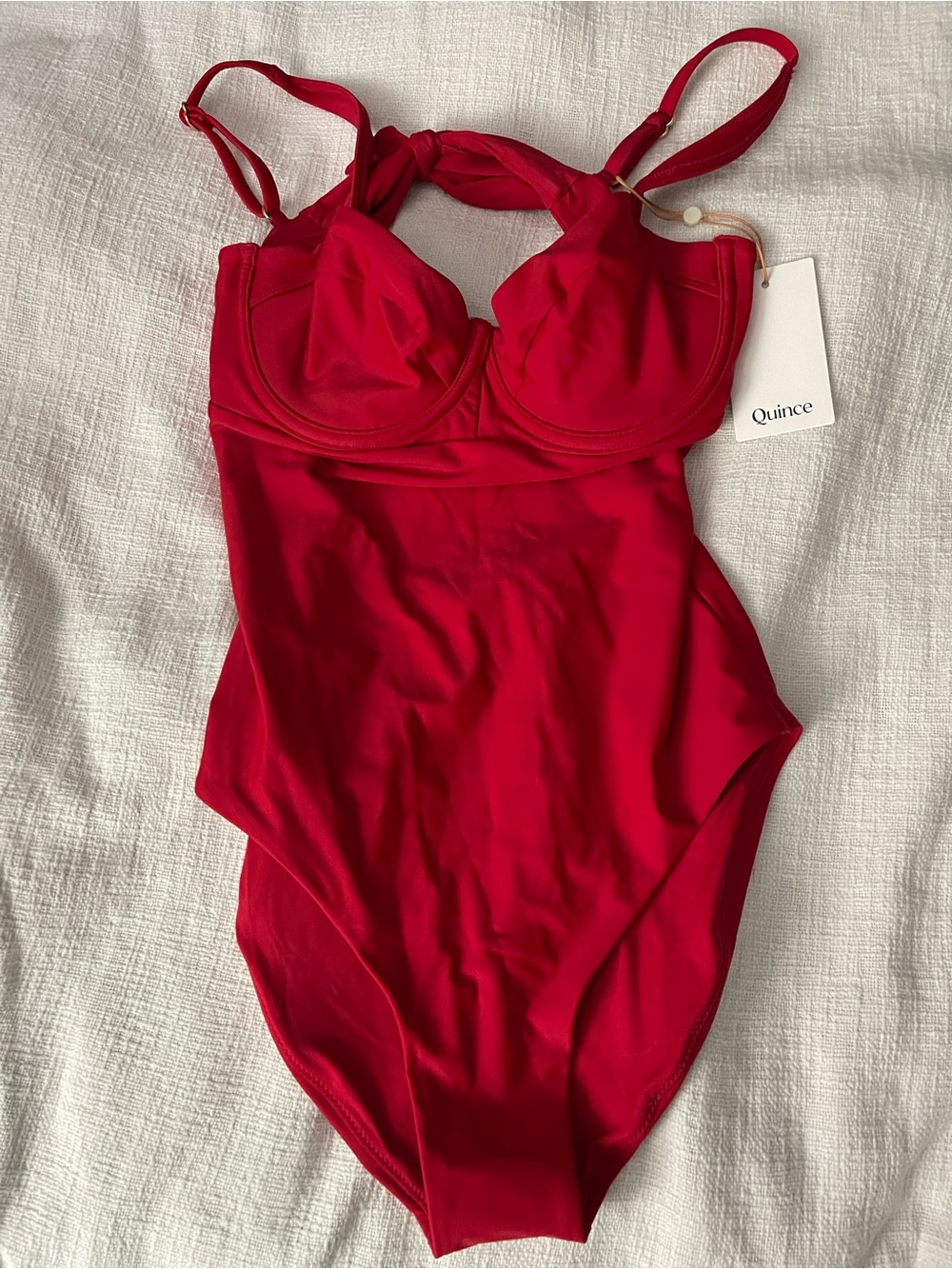 Quince Italian Underwire One-Piece Swimsuit in Cherry Red- out of stock online
